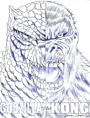 GODZILLA VERSUS KONG ORIGINAL COMIC ART ON CARD STOCK -image