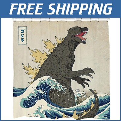 All Season Godzilla Shower Curtain - Unique Grommet Design with Hooks Included-image