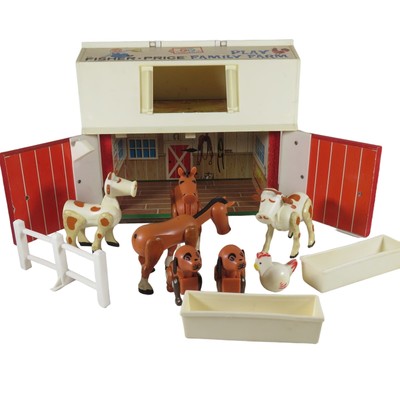  Vintage Fisher-Price Play Family Farm Set 1967 With Moo Sound When Door Opens-image