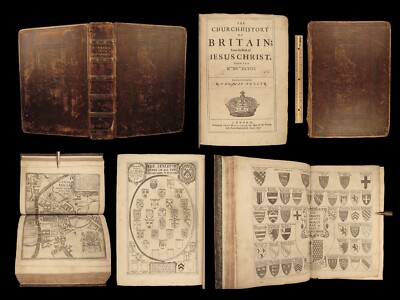 1656 Church History Thomas Fuller Cambridge KNIGHTS Monks MAPS Heraldry Bible-image