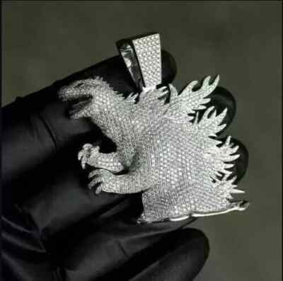 4.00 Ct Round Cut Real Moissanite Godzilla Men's Pendant In 925 Sterling Silver-image