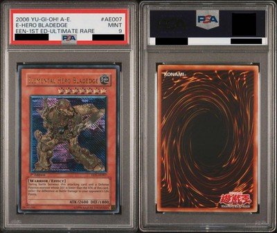 PSA 9 Yu-Gi-Oh Elemental Hero Bladedge Old Asian edition English Ultimate Rare a-image