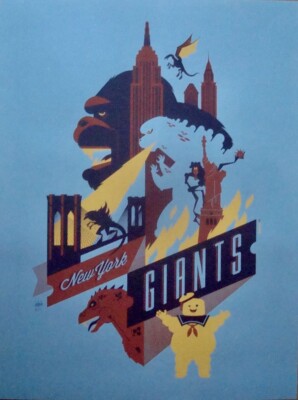 NEW YORK GIANTS Limited edition print #100 Tom WHALEN KING KONG GODZILLA  2012-image