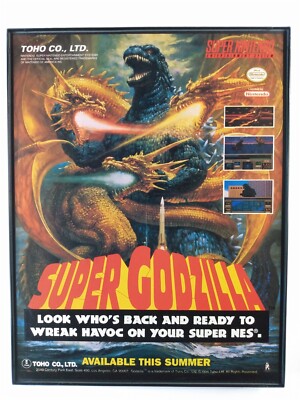 Framed Super Godzilla SNES Nintendo Toho 1994 retro video game kaiju wall art-image