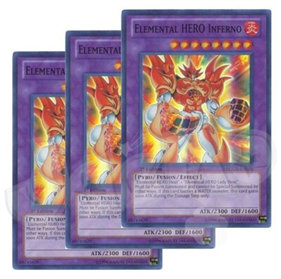 Yugioh - Elemental HERO Inferno x 3 - 1st Edition Super Rare NM - Free Holo Card-image