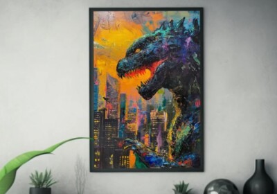 Acrylic Artwork of Iconic Godzilla | City Backdrop | Altermodern Character-image