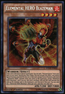 Yu-Gi-Oh! Elemental HERO Blazeman WSUP-EN032 Prismatic Secret Rare 1st Edition-image