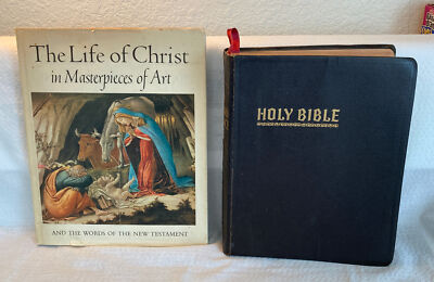 2 LARGE Holy Bible 1955 Hertel New Standard Reference & The Life of Christ/ Art-image