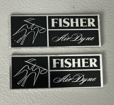 Vintage Genuine FISHER Logo Air Dyne Speaker Badges Pair - 1970s - NICE!-image