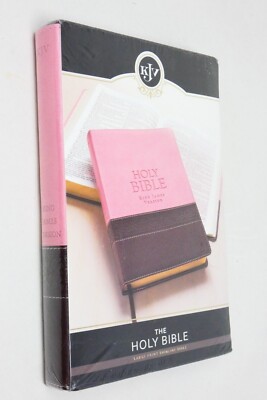 KJV Large Print Thinline Bible Lay Flat Red Letter Maps Faux Leather Pink/Brown-image