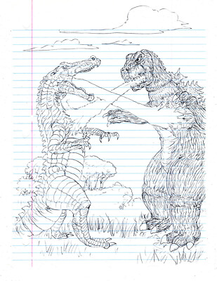 art work original pincil drawing 11 x 7  Godzilla-image