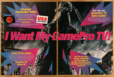 Godzilla GamePro TV USA Network - 2 Page Video Game Print Ad Poster Art 1992-image