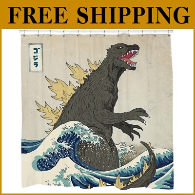 Stylish Godzilla Shower Curtain Set - Fun Design with Easy Installation Hooks-image