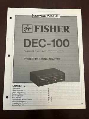 Fisher DEC-100 Stereo TV Sound Adapter Service Manual Vintage OEM Diagrams-image