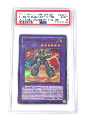 YuGiOh Elemental HERO Rampart Blaster Super Rare LCGX-EN047 1st Edition PSA 9-image