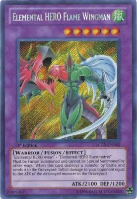 Yugioh! LP Elemental HERO Flame Wingman - LCGX-EN045 - Secret Rare - 1st Edition-image