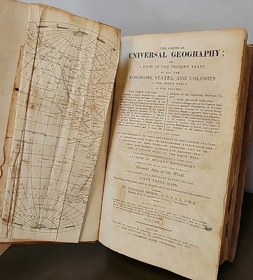 1812 American Universal Geography Jedidah Morse Maps Leather Antique North South-image