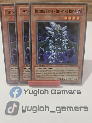 Yu-Gi-Oh Destiny Hero Diamond Dude X3 DP05  1st Edition Common Light Played -image