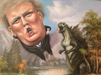 Trump vs Godzilla Art Oil Painting by Jocelyn Bullock 2016-image