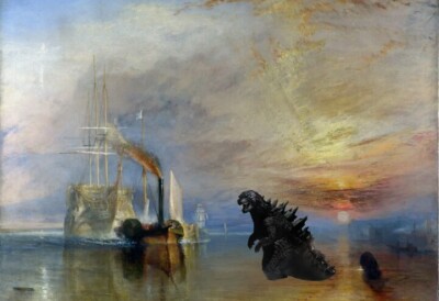 DEATH NYC ltd ed signed LG street art print 45x32cm j.m.w. turner X godzilla -image