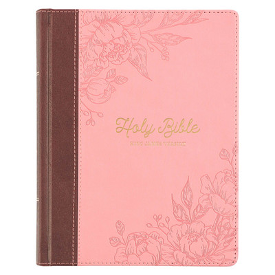 KJV Note-taking Bible, Faux Leather Hardcover w/Ribbon Markers, Maps, Pink/Brown-image