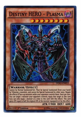 Yu-Gi-Oh Card: Destiny Hero Plasma DESO-EN012 Super Rare 1st Edition! NM-image
