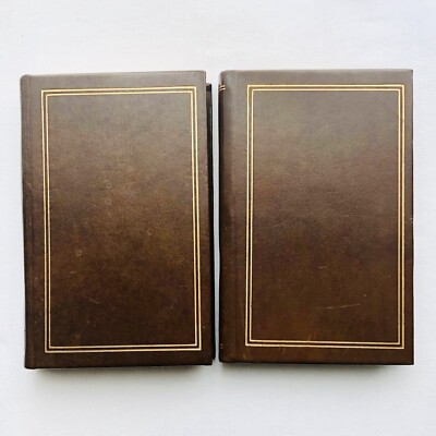 VTG Pair Leather Dictionary World Atlas Pocket Books 1961 Cowhide Study Library-image