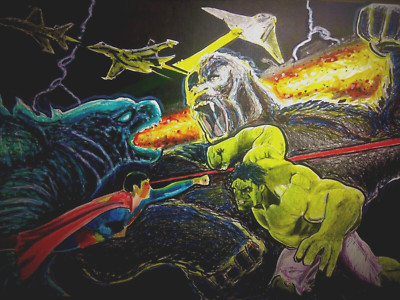 SUPER*MAN HULK GODZILLA KING KONG MARVEL V DC*Comic Book Color Poster Art 11x17!-image