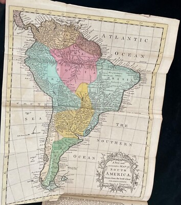 1762 UNIVERSAL MAGAZINE ~ HANDCOLORED MAP  SOUTH AMERICA~  ISAAC NEWTON Havana-image