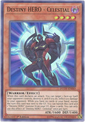 Yu-Gi-Oh Card - DUOV-EN069 - DESTINY HERO - CELESTIAL (ultra rare holo) NM/Mint-image