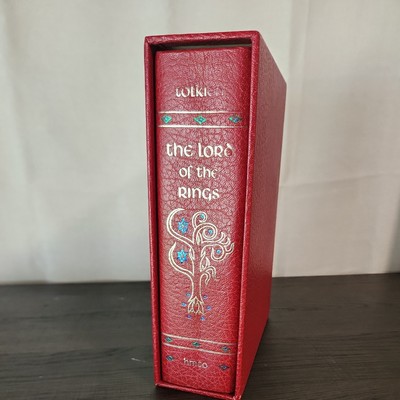 JRR Tolkien Lord of the Rings Red Leather HMCO Collector's Edition Book Map VTG-image