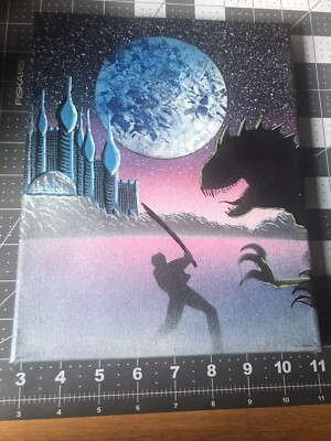 Original Painting End Of The Line Moon Ninja Godzilla 2012 Spray Paint 8x10-image