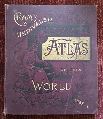 1887 Cram's Unrivaled Family Atlas of The World - complete, with many color maps-image