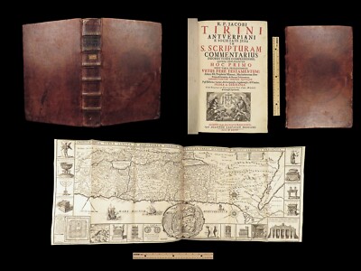 1704 ENORMOUS Jesuit BIBLE Commentary HUGE MAP Old Testament Psalms Tirinus-image