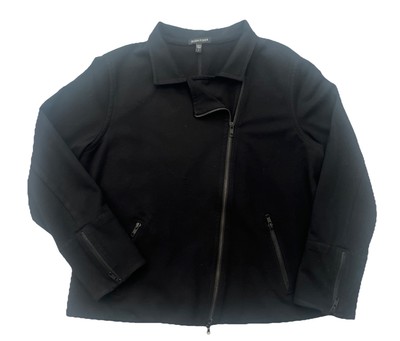 Eileen Fisher Moto Jacket Womens L Black Asymmetrical Viscose Blend EUC-image