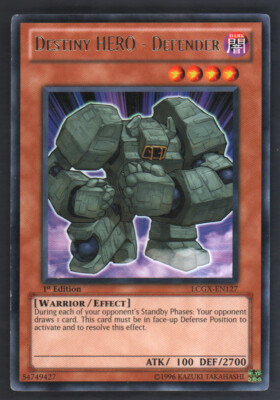 YugiOh : Destiny Hero - Defender - LCGX-EN127 - Rare 1st Edition LP Light Play-image