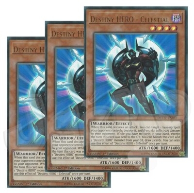 Yugioh - Destiny HERO - Celestial x 3 - 1st Edition Ultra Rare NM - Free Holo-image