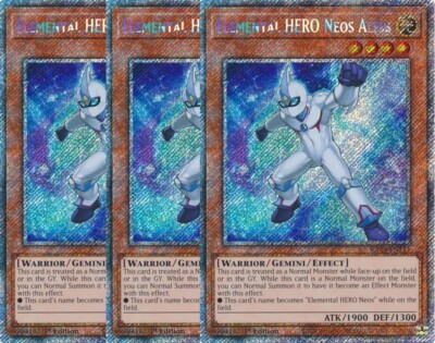 Yu-Gi-Oh! 3x Elemental HERO Neos Alius RA03-EN184 Platinum Secret Rare Playset-image