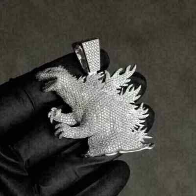 2Ct Round Real Moissanite Godzilla Pendant 14K White Gold Plated Silver-image