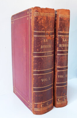 1817 BIBBIA PER LA GIOVENTU ITALY BIBLE 2 VOLUMES ILLUSTRATED + MAP HOLY LAND-image