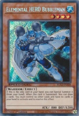 Yugioh - Elemental HERO Bubbleman - 1st Edition Secret Rare NM - Free Holo Card-image