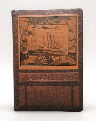 1943 Vintage Rand McNally World Atlas Reader Edition Puffed Leather Maps History-image
