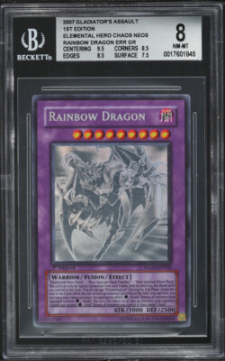 2007 YUGIOH 1ST ED GLAS-EN036 ELEMENTAL HERO CHAOS NEOS RAINBOW DRAGON BGS 8 NM-image