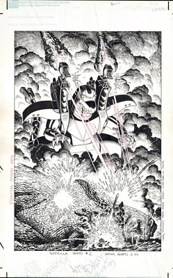 ARTHUR ADAMS 1995 GODZILLA #2 ORIGINAL COVER ART CLASSIC ART ADAMS COMIC ARTWORK-image