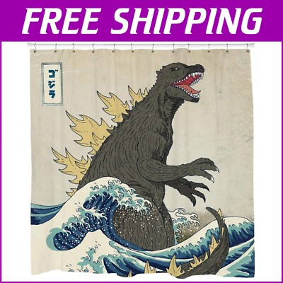 Fun Godzilla Shower Curtain with Hooks | Perfect for Retro Bathroom Decor-image