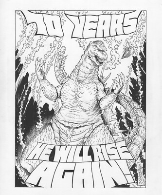 GODZILLA, He will rise again! Greg Espinoza Art, Pen & ink, 11x14 ART PRINT 2024-image