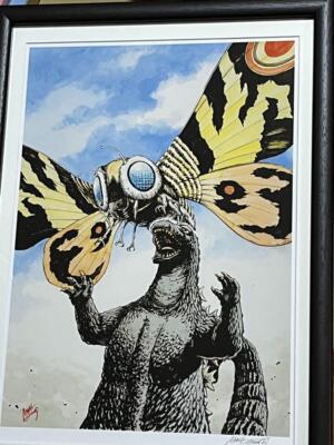 Autographed Illustration Art Print Picture Limited Godzilla Mothra Anime Movie-image