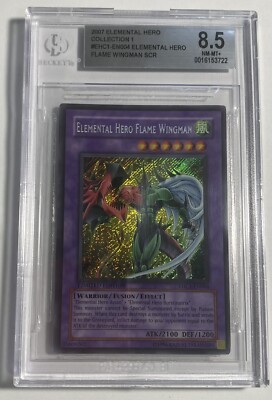 Yugioh BCG 8.5 Elemental Hero Flame Wingman EHC1-EN004 Secret Rare-image