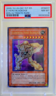 2005 YuGiOh EEN-EN007 1st Ed Ultimate Rare Elemental Hero Bladedge PSA 8-image