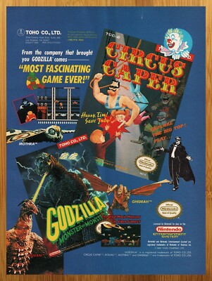 1990 Circus Caper/Godzilla Monster of Monsters! Nintendo NES Print Ad/Poster Art-image